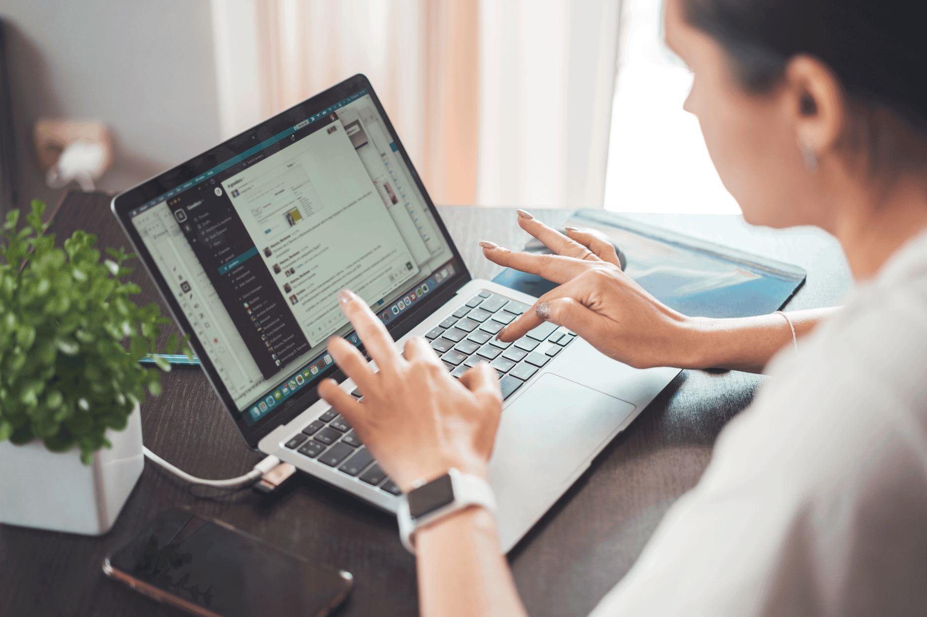 Woman browsing online job platforms safely