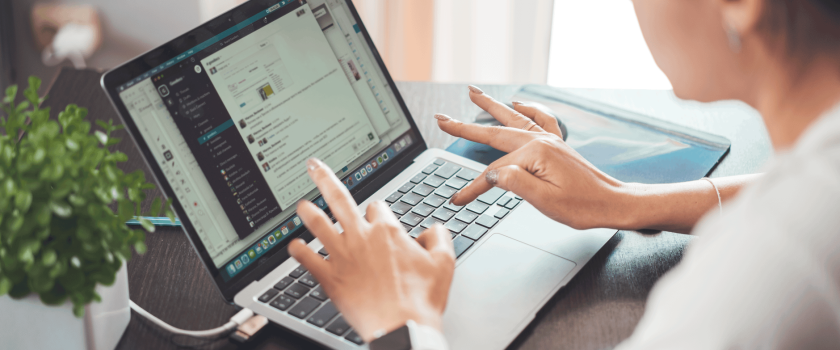 Woman browsing online job platforms safely