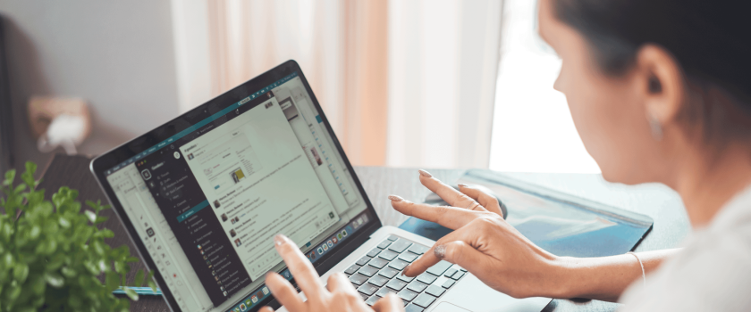 Woman browsing online job platforms safely